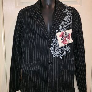 Our Silent Procession Pinstripe Blazer Jacket With Skull Graphic Size Medium